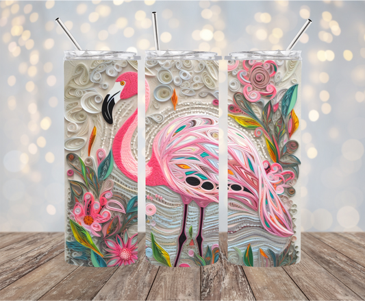 Embroidered flamingo 20 oz tumbler